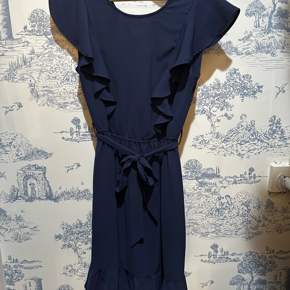 Chic Midnight Blue Ruffle Midi Dress